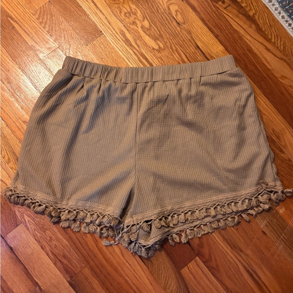 SHEIN High Waist Tan Fringe Shorts